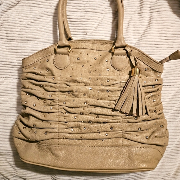 Frosting by Mary Norton Elegant Tan Studded Tote Bag. - Picture 1 of 11